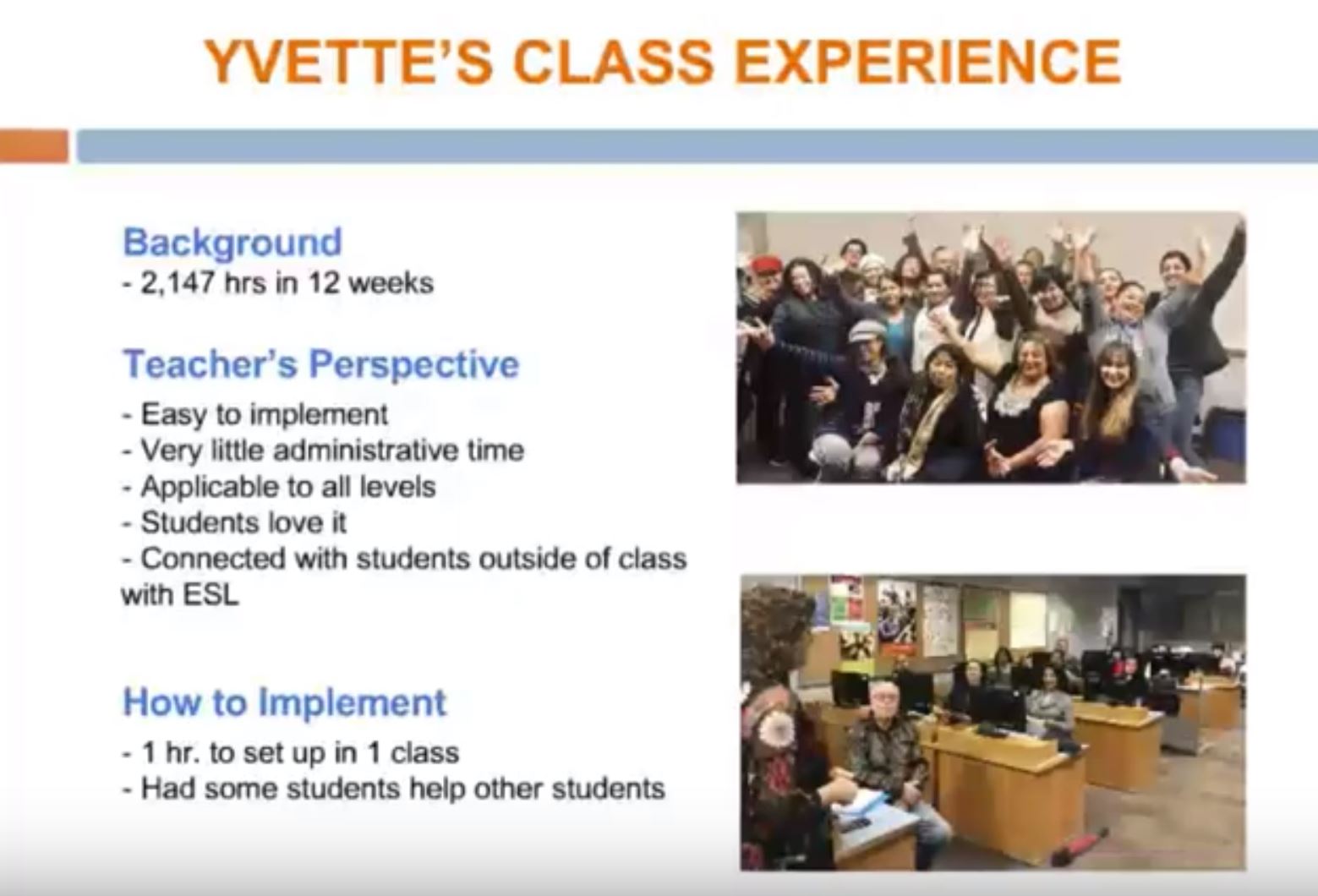 Yvette's class experience