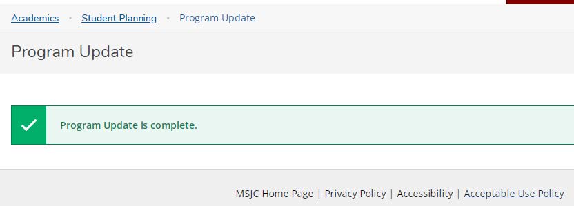 confirmation message Program Update is Complete