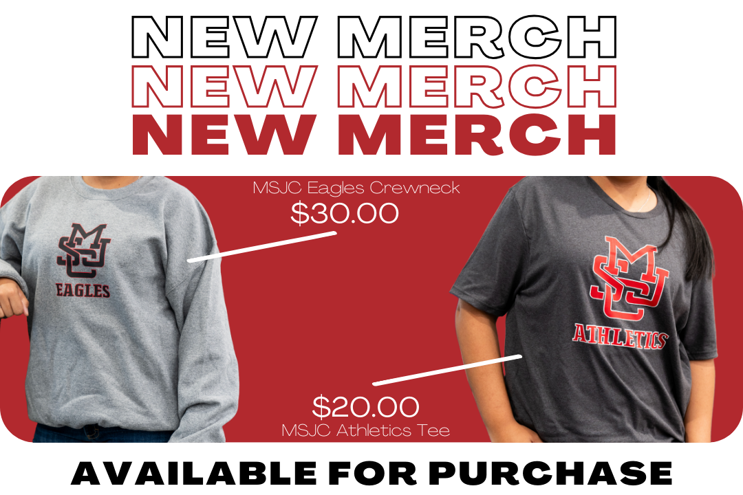 MSJC athletics t-shirt and crew neck sweatshirt